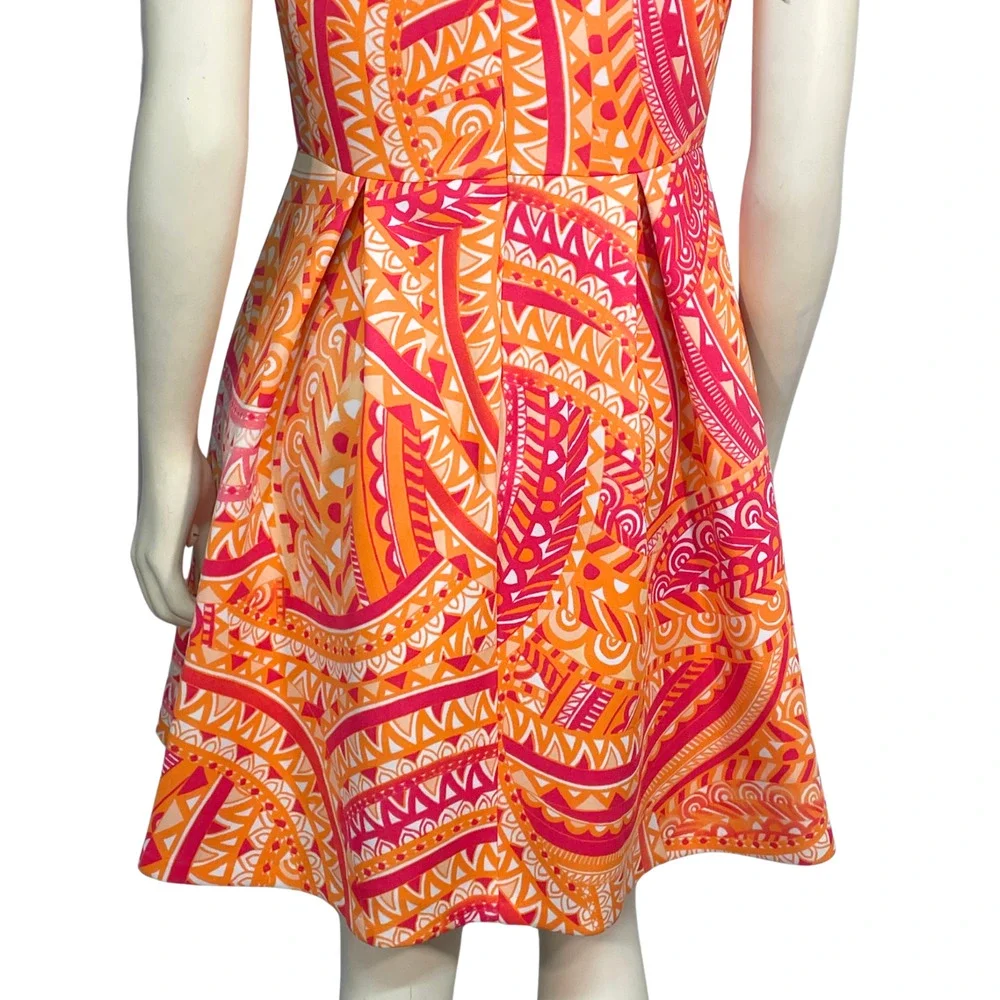 Sandra Darren Sz 8 Fit & Flare Dress Orange & Pink Paisley Scuba Knit Dopamine - Picture 6 of 11